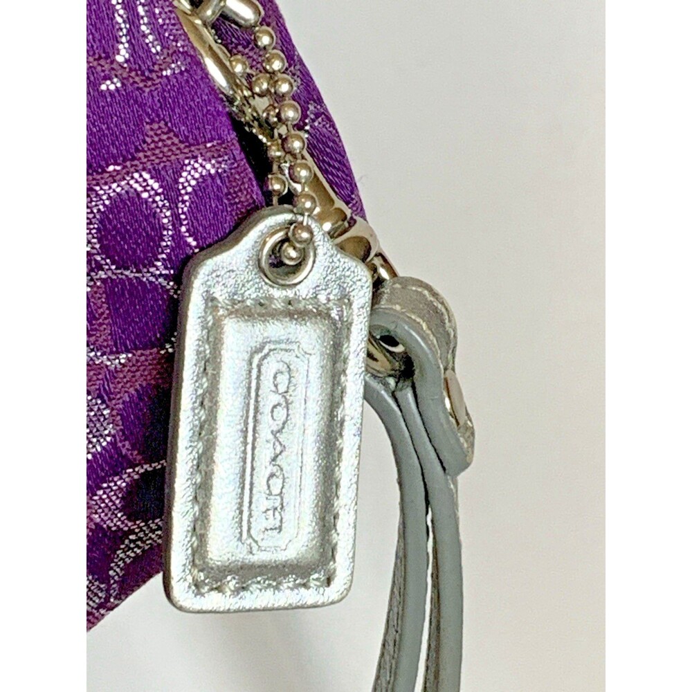 Coach Signature Optic Lurex Purple Silver Kisslock Large Clutch Wristlet Y2K - Picture 7 of 16